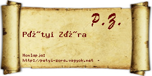 Pétyi Zóra névjegykártya